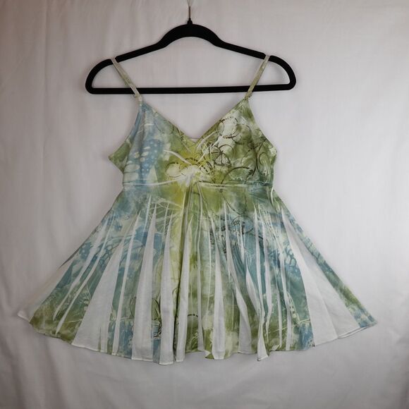 Mudd Vintage Babydoll Tank Top Medium Green Y2K Floral Fairy Flowy 90s Butterfly - Picture 2 of 10